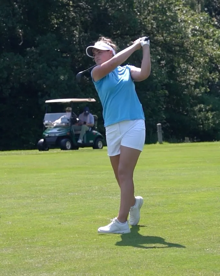 Jae Bowers finishing a tee shot